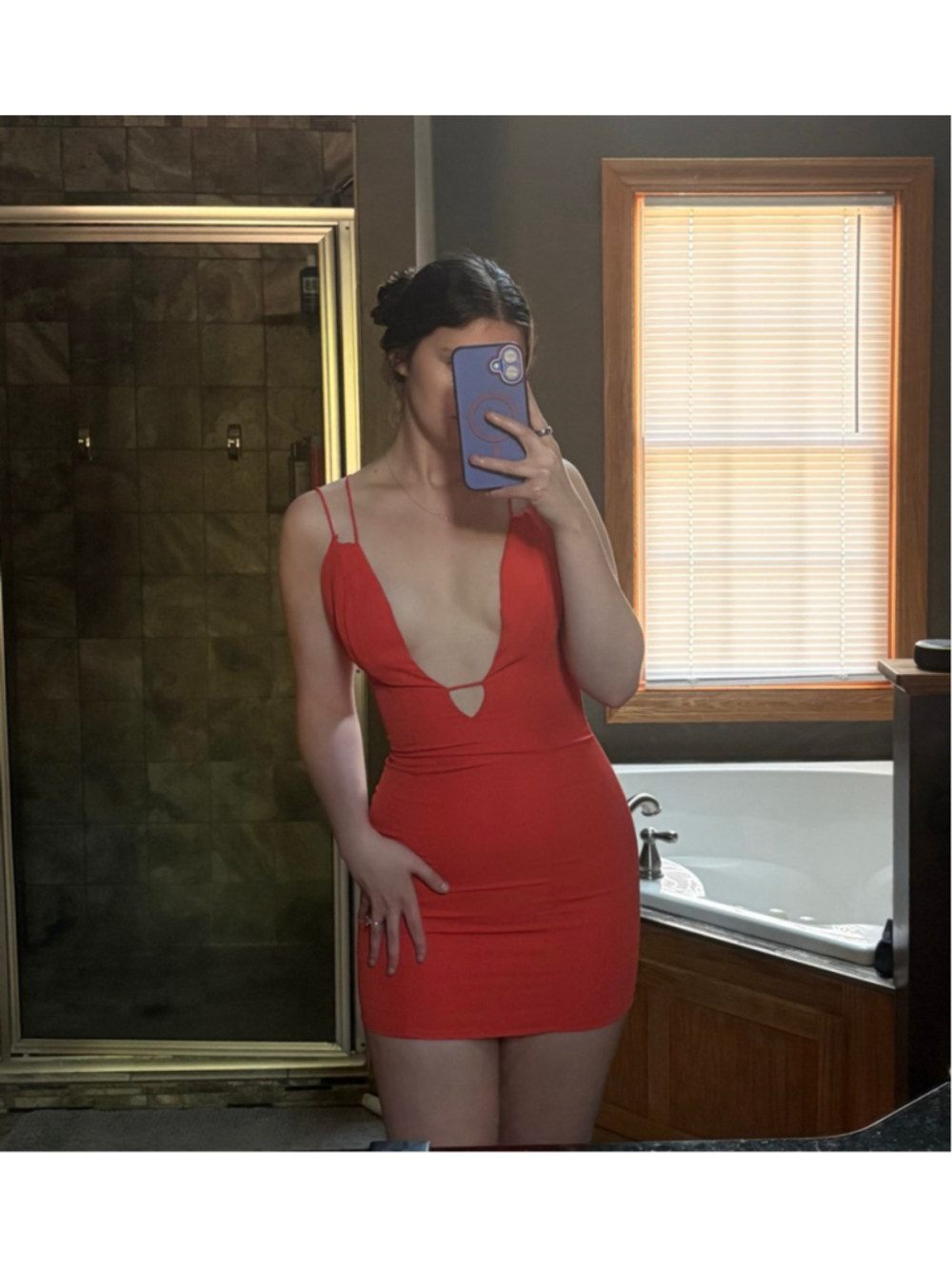 Superdown Red/Orange Mini Dress with Criss Cross / Lace Up Open Back